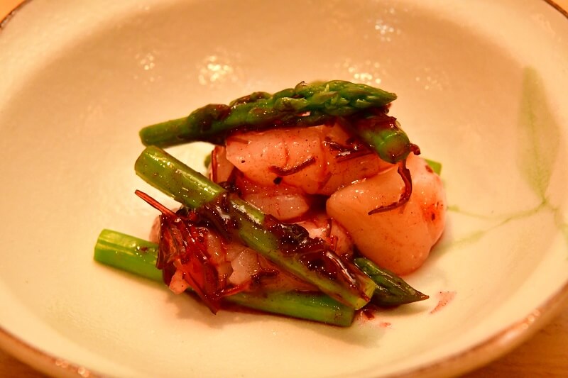 帆立とアスパラ梅肉和え - 札幌 居酒屋道